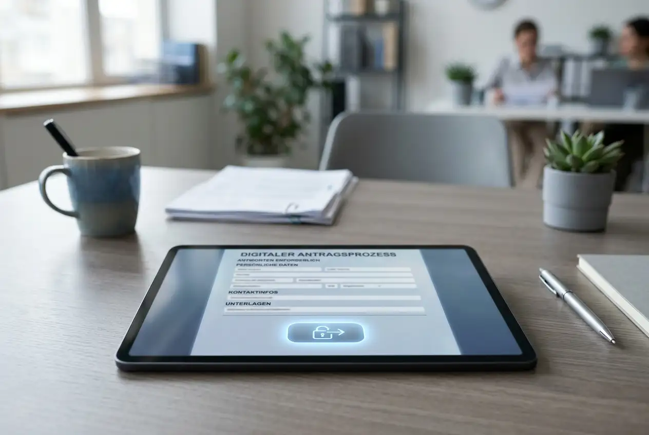 Digitaler Antrag auf Aufhebung einer OASIS-Sperre beim Regierungspräsidium Darmstadt auf einem Tablet